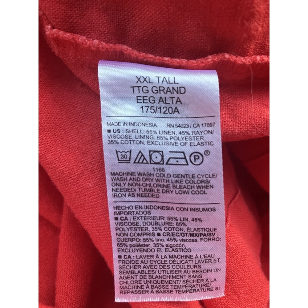 XXL Tall Old Navy Linen Blend Dress Puff Sleeve Button Front Midi Smocked Red - Picture 9 of 9